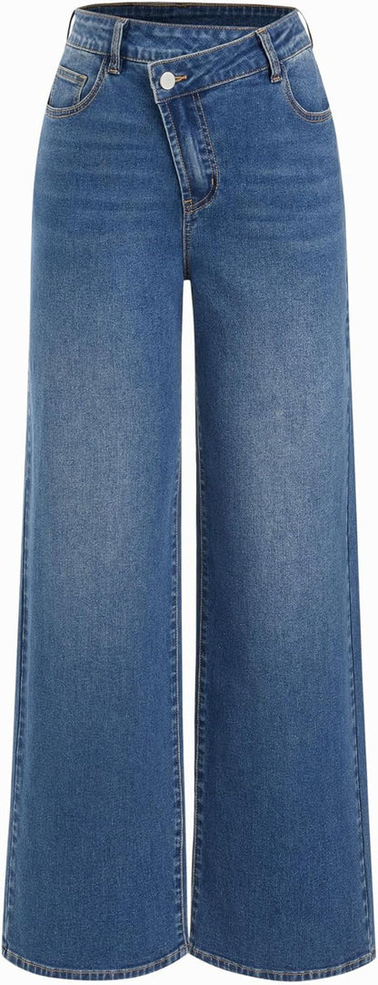 CIDER Women's Wide Leg Jeans Wrap High Waisted Baggy Boyfriend Jeans with Pockets Trendy Denim Pants