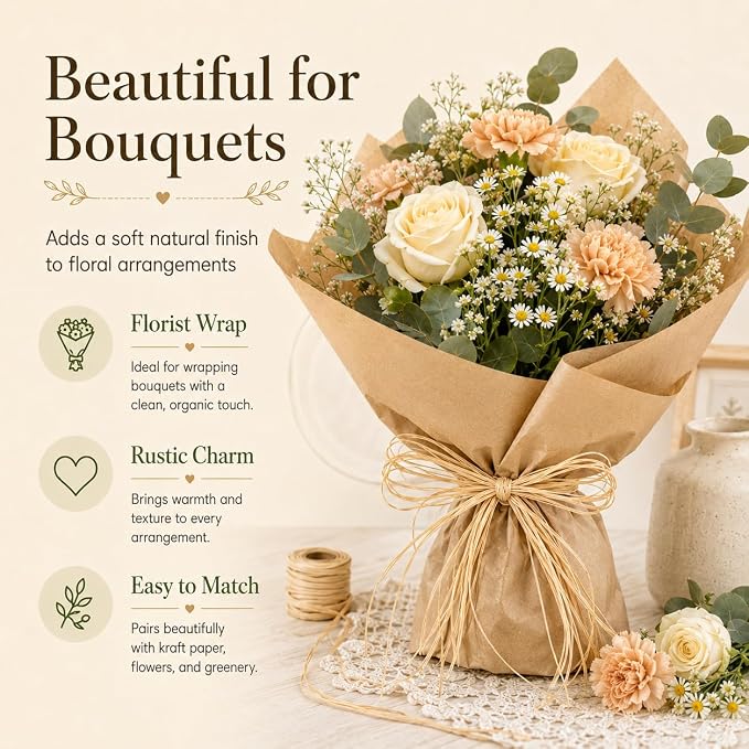 Sukh 6PCS Natural Raffia Ribbon - Raffia Yarn for Gift Wrapping & Crafts Rafia Grass Twine String Wrap, Christmas Halloween Ribbon for Thanksgiving, Easter, Birthday Gift Box, Florist Bouquets