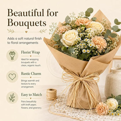 Sukh 6PCS Natural Raffia Ribbon - Raffia Yarn for Gift Wrapping & Crafts Rafia Grass Twine String Wrap, Christmas Halloween Ribbon for Thanksgiving, Easter, Birthday Gift Box, Florist Bouquets