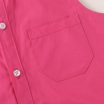 Noomelfish Girls Sleeveless Button Down Shirt Tie Knot Blouse Tank Tops (5-12 Years)