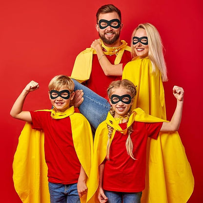 Superhero Black Eye Masks - Felt Halloween Dress Up Masks, Adjustable Black Masks with Elastic Rope - Great Party Cosplay Accessory - for Superhero Bandit Thief Adult Kids (2 Pcs)