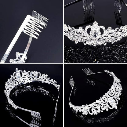 COCIDE Tiara Crystal Crowns Princess Rhinestone Crown with Combs Bride Headbands Bridal Wedding Prom Birthday Party Hair Accessories Jewelry for Women Girls (Silver)