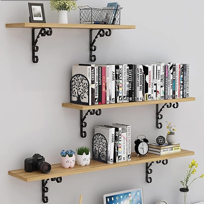 Umikk Book Ends, Bookends for Shelves, Tree Book End to Hold Books, Metal Bookend Stopper, Non-Skid Book Holder, Black Book Supports for Office Home Kitchen, Modern Decorative Bookends(3 Pair6 Pcs)