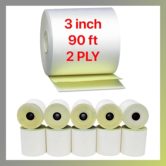 3" x 90' 2 Ply 10 Rolls White Canary Carbonless Paper Kitchen Receipt Printer POS System Cash Register Compatible with Clover Epson SNBC Star Sam4s Ellix Bixolon (10 Rolls, 3" x 90 ft 2 Ply)