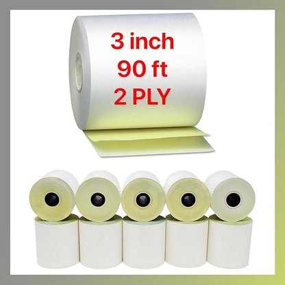3" x 90' 2 Ply 10 Rolls White Canary Carbonless Paper Kitchen Receipt Printer POS System Cash Register Compatible with Clover Epson SNBC Star Sam4s Ellix Bixolon (10 Rolls, 3" x 90 ft 2 Ply)