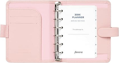 Filofax Saffiano Organizer, Pocket Size, Blush - Cross-Grain, Leather-Look, Six Rings, Week-to-View Calendar Diary, Multilingual, 2024 (C022697-24)