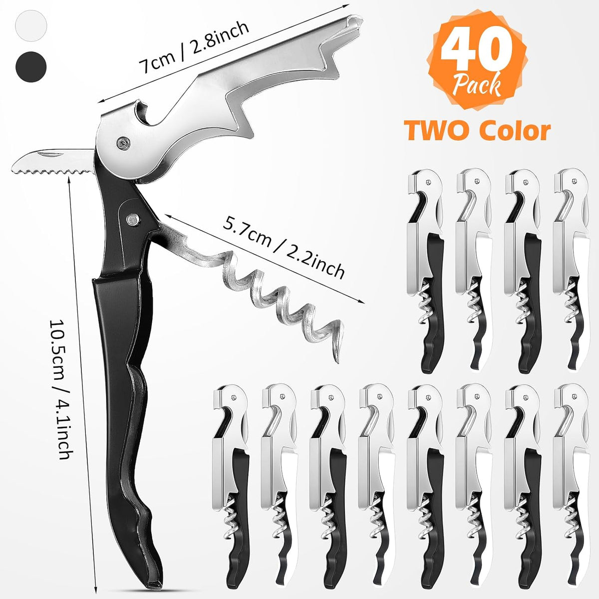 Honoson 40 Pcs Wine Opener Bulk Corkscrew Bottle Wine Key, Black, White Bottle Opener Waiter Metal Heavy Beer Corkscrew, Serrated Foil Cutter Key, for Servers Home Restaurants Bars Waiter Bartender