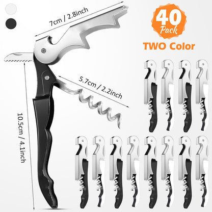 Honoson 40 Pcs Wine Opener Bulk Corkscrew Bottle Wine Key, Black, White Bottle Opener Waiter Metal Heavy Beer Corkscrew, Serrated Foil Cutter Key, for Servers Home Restaurants Bars Waiter Bartender