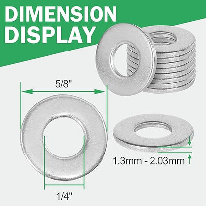 14" Stainless Steel Flat Washers - 58" Outside Diameter, 304(18-8) Stainless Steel Washers Metal Washer for Screws Bolts, Pack of 50