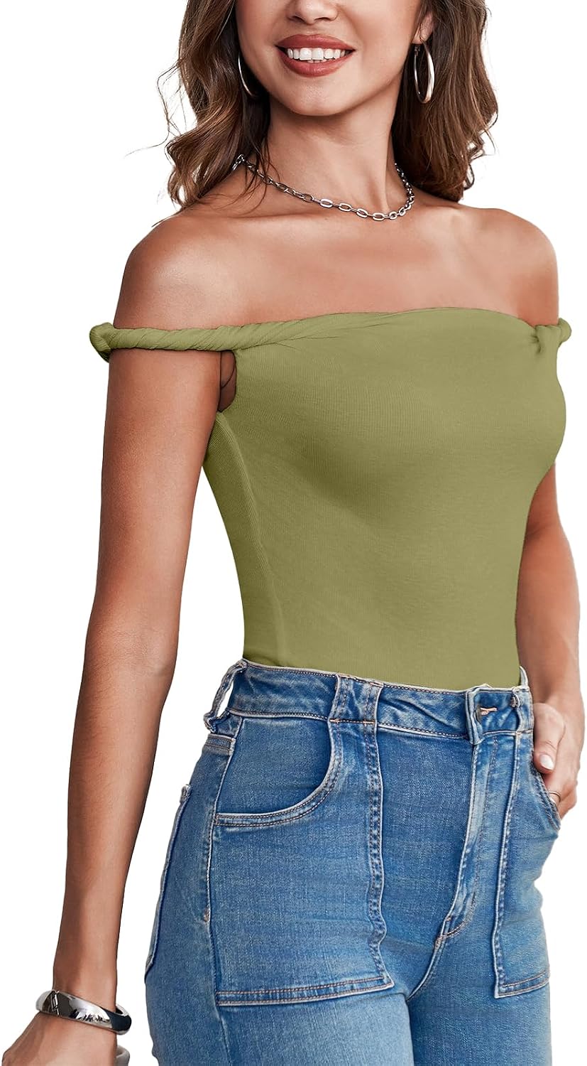 Tankaneo Womens Off The Shoulder Top Sleeveless Slim Fit Tank Top | Stretchy, Y2k Top, Casual T Shirts,Going out Ttop,Summer Top