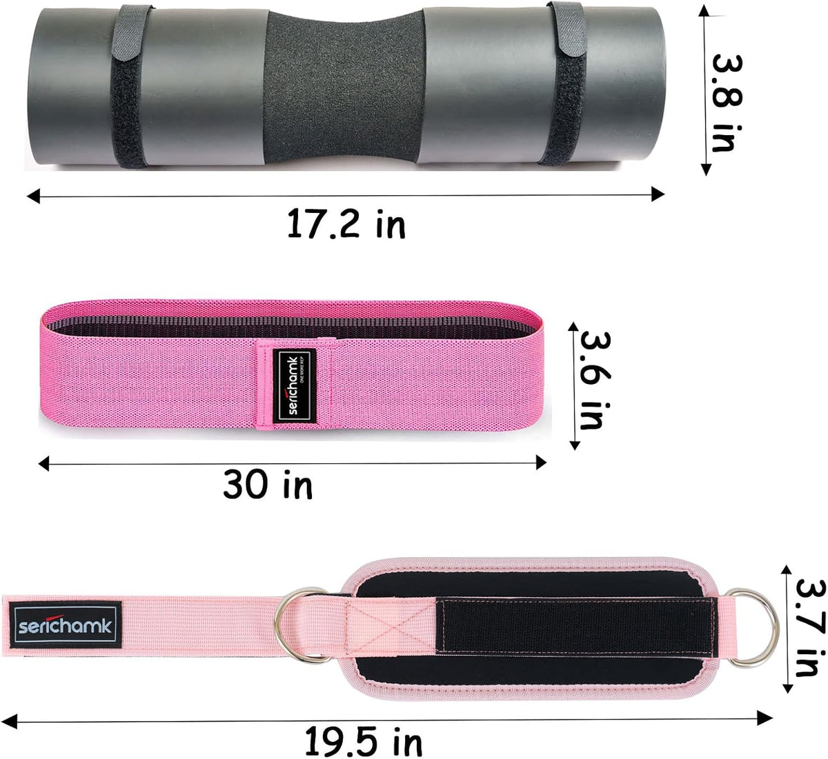 All Pink Barbell Pad for Hip Thrust Squat Bar Pad Foam Barbell Pad for Weight Bar Cushion with 2 Gym Ankle Straps 1 Booty Band and Carry Bag for Standard Olympic Bars
