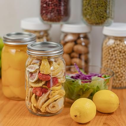4 Pack 32 oz Clear Wide Mouth Mason Jars with Airtight Lids and White Plastic Lids, Canning Jars