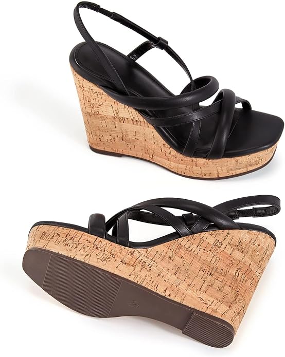 Coutgo Women Platform Wedge Sandals Cork Slingback Wedges Espadrilles Heels Summer Shoes.