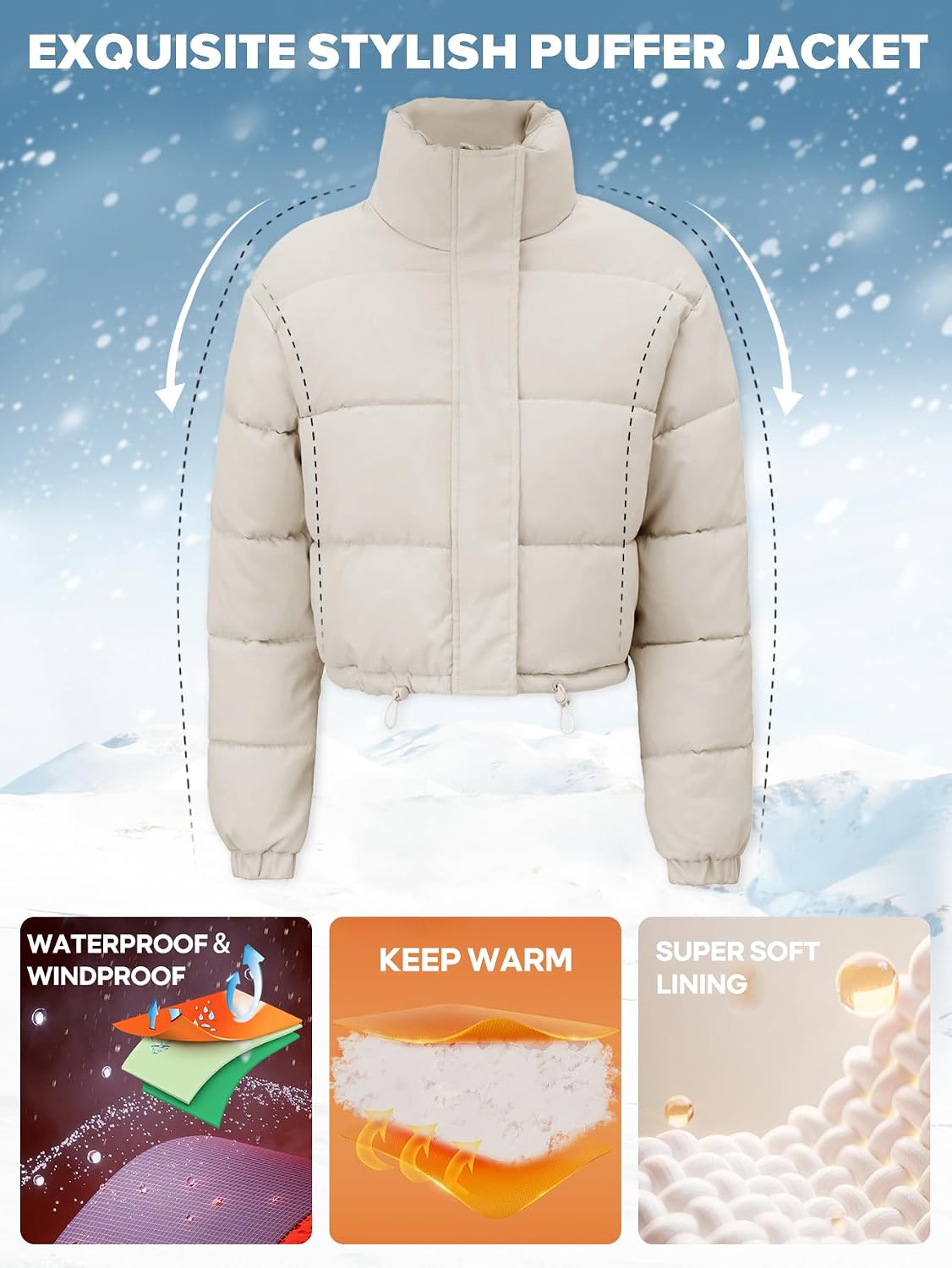 Ogfao Women's Cropped Puffer Jacket Long Sleeve Puffy Coat Stand Collar Zip UP Quilted Padded Drawstring Outwear with Pockets https://a.co/d/02wYxNC6