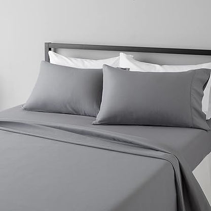 Basics Lightweight Super Soft Comfortable Brushed Microfiber 4 Piece Bed Sheet Set with 14-Inch Deep Pockets, Queen, Dark Gray, Solid