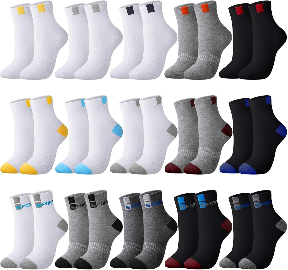 Bencailor 15 Pairs Mens Crew Socks Breathable Athletic Lightweight Sport Comfort Socks for Men