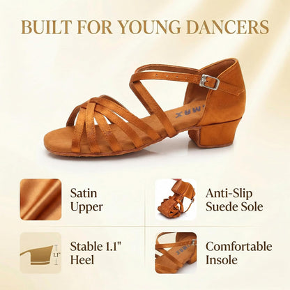 Girls Latin Dance Shoe Low Heel Salsa Dancing Sandals for Women
