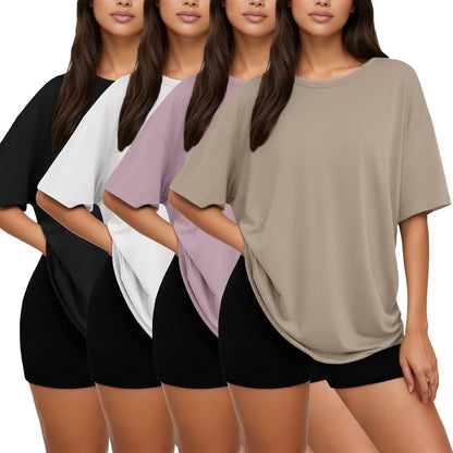 4Pack Oversized Tshirts for Women, Loose Fit Crew Neck Summer Baggy Tops Workout Tees Plus Size T Shirts