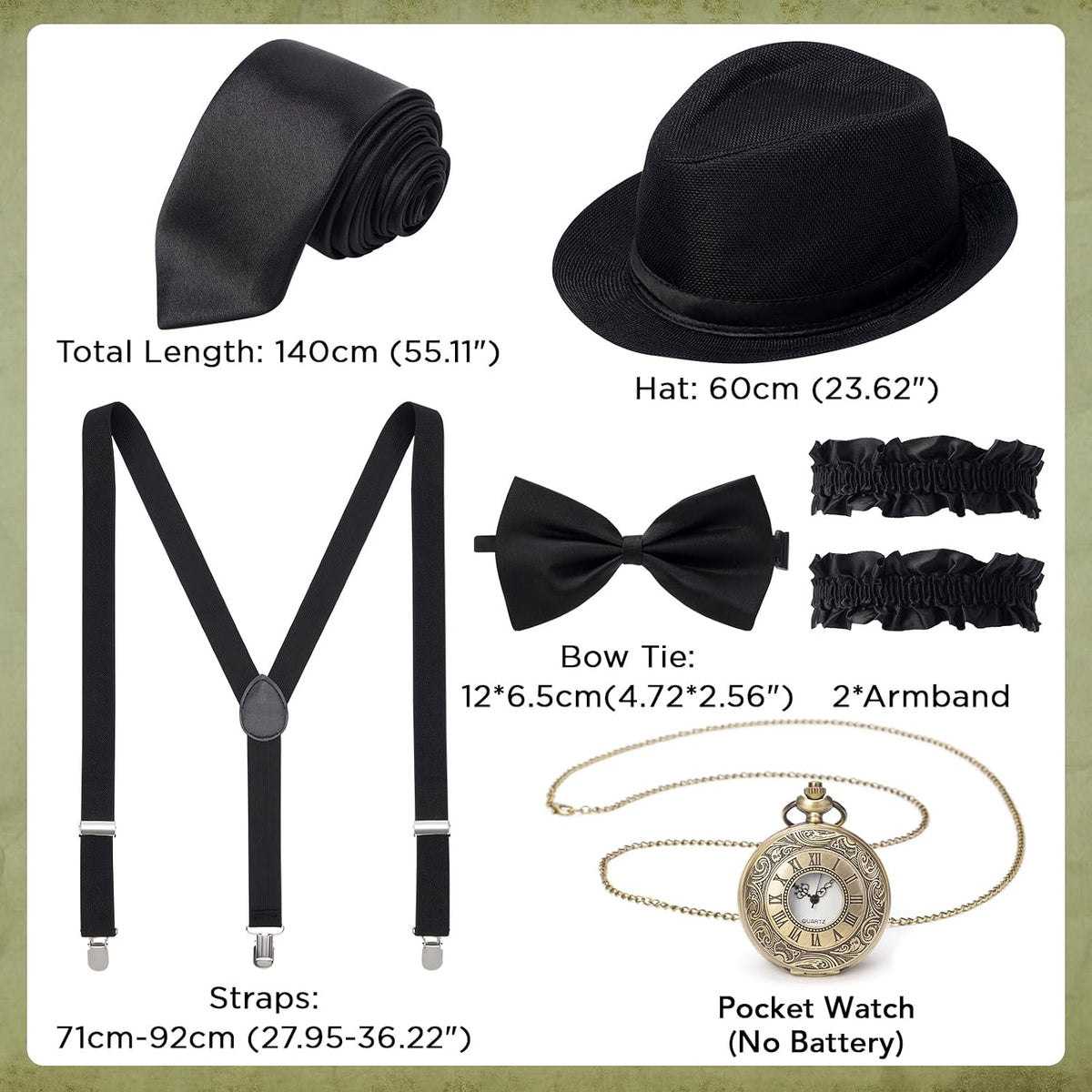 1920s Mens Costume,1920 Mens Outfit,Roaring 20s Costumes for Men,1920s Hat Vest Pocket Watch Suspenders Tie
