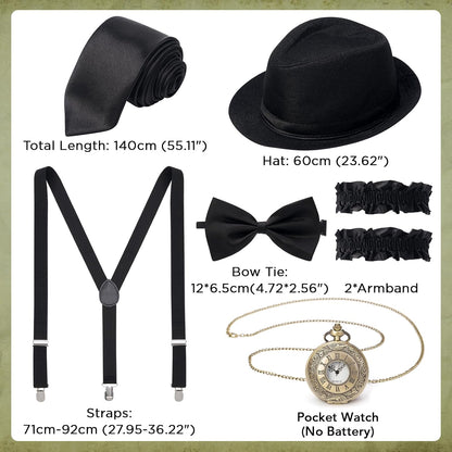 1920s Mens Costume,1920 Mens Outfit,Roaring 20s Costumes for Men,1920s Hat Vest Pocket Watch Suspenders Tie