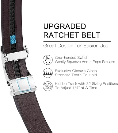 SENDEFN Men's Leather Casual Belt 1 38" Automatic Ratchet Belts Adjustable Click Buckle Belts with Gift Box for Dress