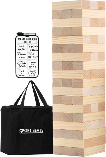 Outdoor Games Giant Wooden Tower Stacking Game - 54 Premium Pine Blocks Stack up to 4.5 FT with Custom Rules Board & Heavy Duty Carry Bag - Outdoor Lawn Games for Backyard Parties, Camping, Tailgating