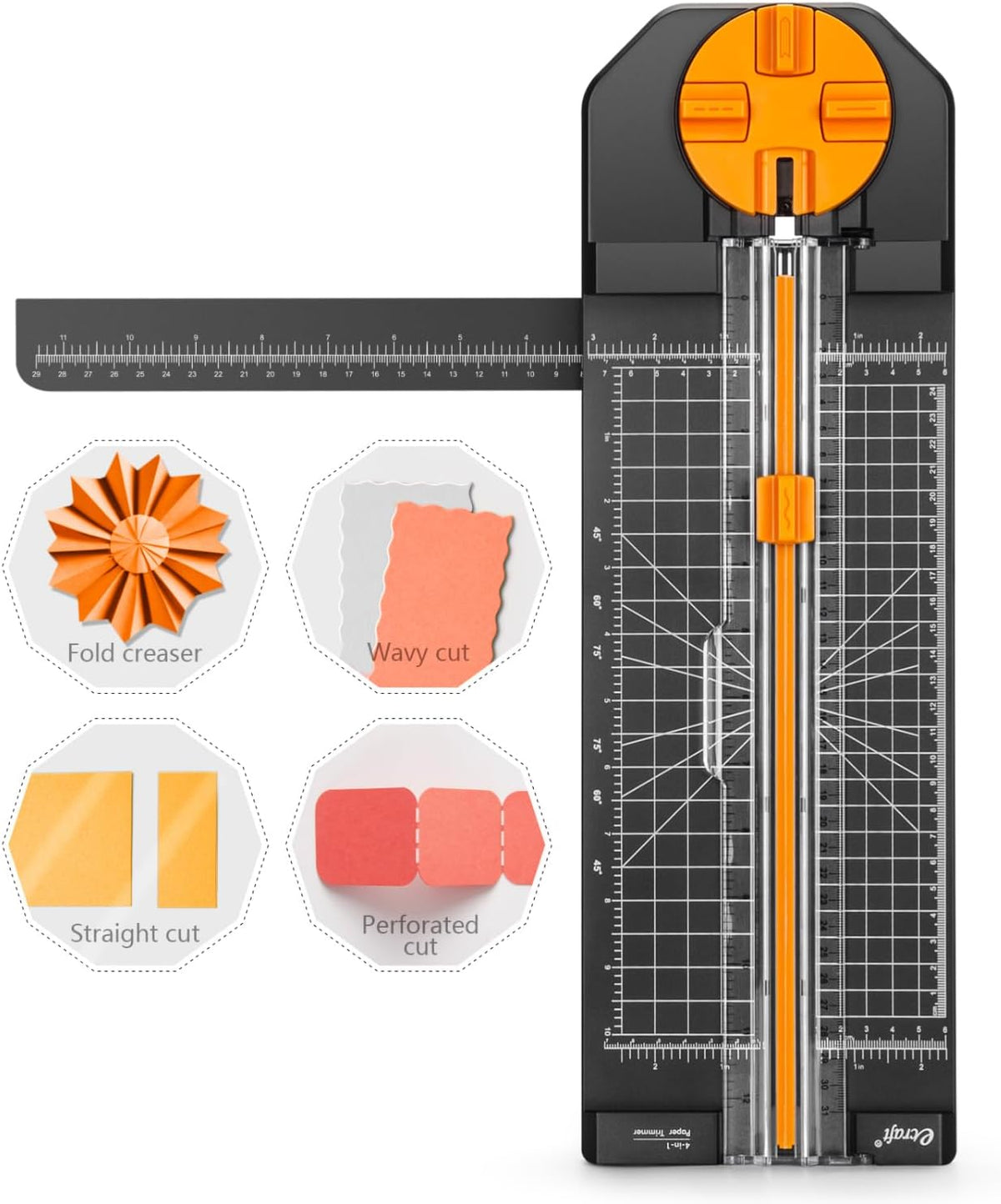4-in-1 Paper Cutter - 12" Paper Trimmer Multi-Function Scrapbooking Tool with Straight, Wave, Perforated & Creasing Blades for Craft Paper,Cardstock, Coupon, Label, Photo,Postcard (Black)