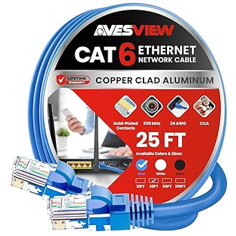 CAT 6 Ethernet Cable 25 FT, Indoor High-Speed 10Gbps Snagless Long CAT6 25 FT Ethernet Cable for Internet, Router, Modem, Computer, PlayStation, Xbox, POE Camera, Printer - (Blue, 25 Feet)