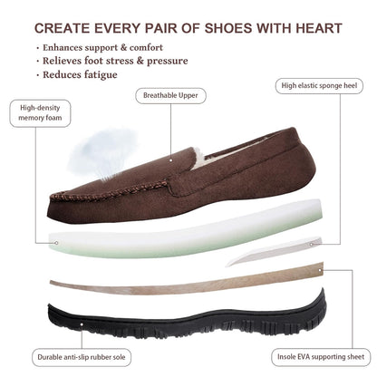 shoeslocker Men's Slippers Indoor Outdoor Warm Soft Plush Memory Foam House Slippers for Men Comfortable Bedroom Moccasin Slipper Non-Slip