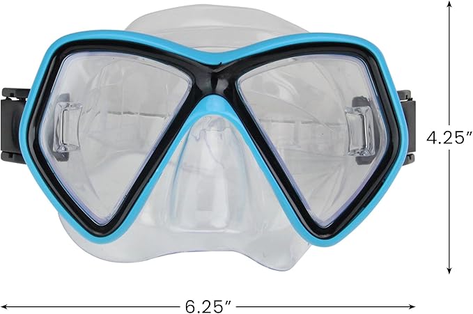 Aqua Blue and Black Monaco Children's Swimming Mask Ages 10 and up 6.25"