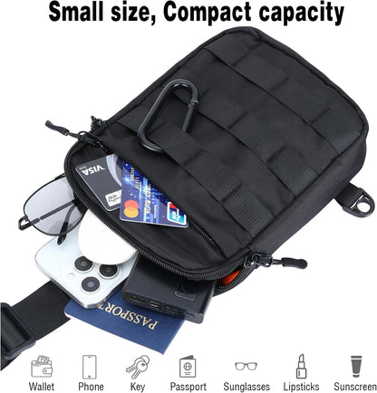 Small Sling Bag for Men Women, Tactical Bag Waterproof Dual Pocket Mini Chest Crossbody Bag Shoulder Bag for Travel Work Sport