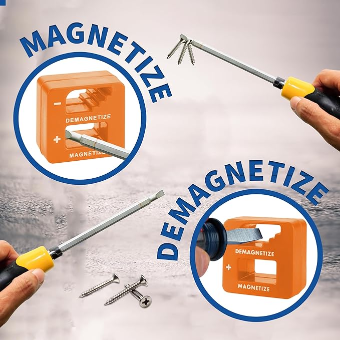 Demagnetizer and Magnetizer - Orange - for Screwdrivers Tips, Bits, and Small Tools, Large or Big Screws, Drills, Drill Bits, Sockets, Nuts, Bolts, Nails and Precision Construction Tools