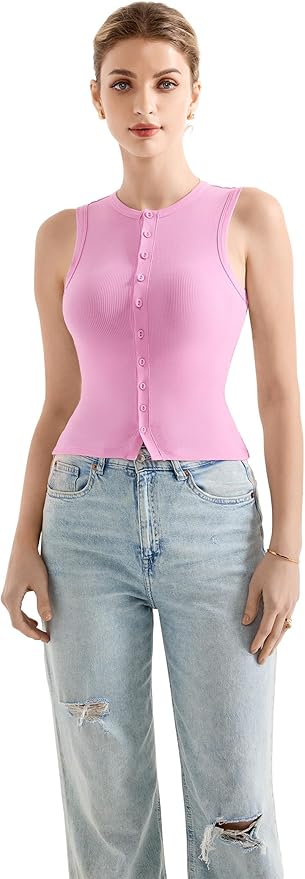 SUUKSESS Women Button Down Going Out Trendy Tops Ribbed Sexy Vest Y2K Tank Tops