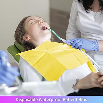 Disposable Patient Bibs 60 PCS Waterproof Tattoo Bib 3 Ply Tissue Napkins, Annhua Dentist Bibs Tattoo Tray Covers Lap Cloths - Sturdy and Leakproof - Yellow