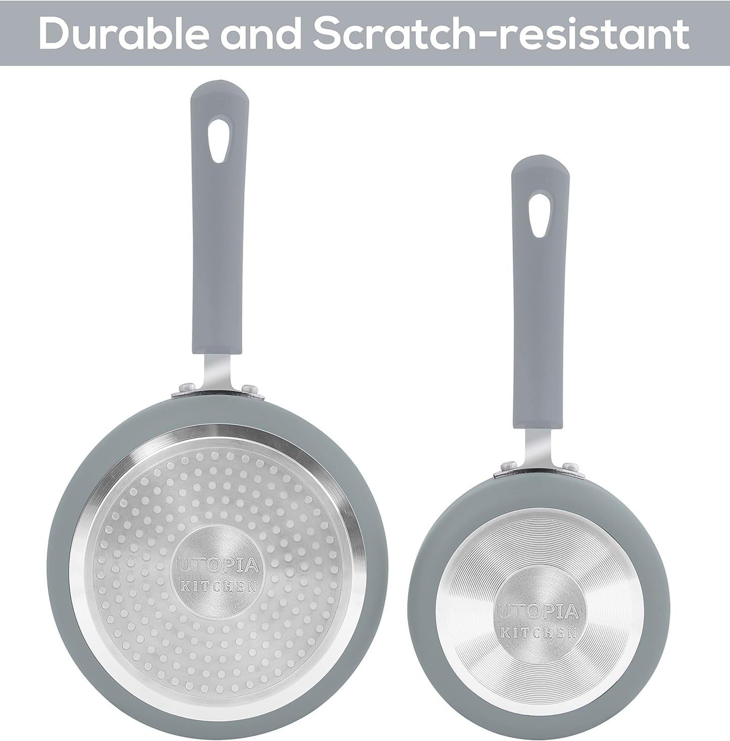 Utopia Kitchen Nonstick Saucepan Set with Lid, 1 Quart and 2 Quarts Multipurpose Pots Set for Home Kitchen or Restaurant (Silver-Black)