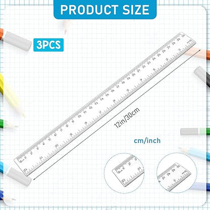 3 Pack 12 Inch Ruler Set Transparent Measuring Tool Plastic Straight Ruler Acrylic Clear Ruler for School Office Student, 559052_5_WBESgfLbk