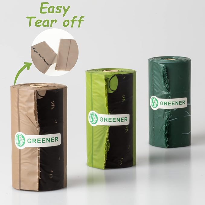 GREENER WALKER 100 Compostable Poop Bags for Dog Waste, 20 Extra Thick and Durable 225 Poop Bags for Doggie with EN13432 Certified (Brown)