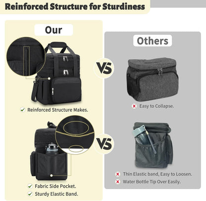 holuxer Insulated Lunch Bag & Lunch Box for Men - Double Deck Reusable Lunch Bag for Women Tote Cooler Bag Leakproof Soft Expandable - Large Lunchbox for Work/Adult/Picnic/Outdoor (Black?15L)