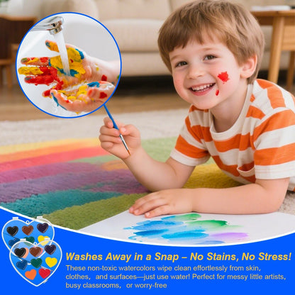 ARTLYMERS Watercolor Paint Set, 2 Pack Heart Water Color Paint Sets for Kids with Paintbrush Washable, Valentines Gifts Art Supplies for Preschool Classroom Party Favor Prizes Exchange
