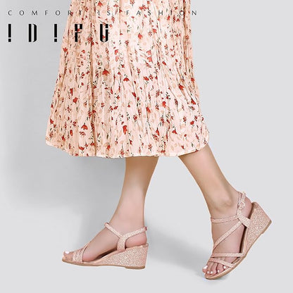 IDIFU Women's Wedge Heel Sandal Dress Low Strappy 2 Inch Open Toe Wedding Bridal Shoes for Woman Ladies Evening Formal