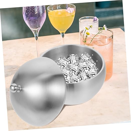 Spherical Ice Bucket Stainless Steel Ice Bucket Ice Storage Bucket Ice Bucket with Lid Bar Ice Container Large Capacity Ice Container Ice Cube Container Wine Ice Bucket Bar Supply