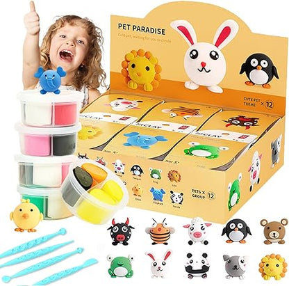 AnyWise Air Dry Clay Kit for Kids, Modeling DIY Magic Clay, Creative Art Children Gift, Sculpting Tools, with Super Soft and Light Foam, Individual Box, Safe Craft Toys for Boys Girls - Pet Paradise