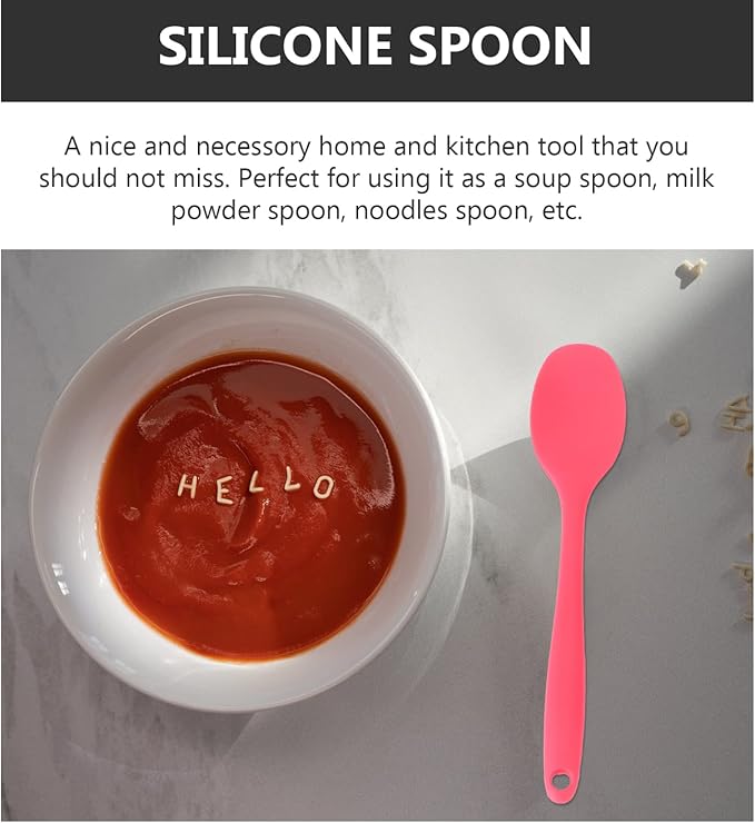Luxshiny Long Handle Silicone Soup Spoon Non Stick Serving Spoons for Boys and Girls Adults Soup Noodles Milk Powder Dishwasher Safe Set of 2