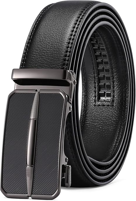 SENDEFN Men's Leather Belt Automatic Ratchet Buckle Slide Belt for Dress Casual Trim to Fit with Gift Box