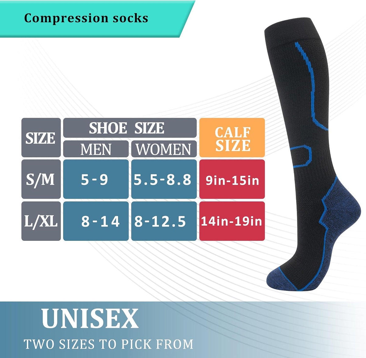 fenglaoda 3 Pairs Compression Socks for Women & Men Knee High Cute Circulation Socks for Nurse Pregnant Travel Athletic