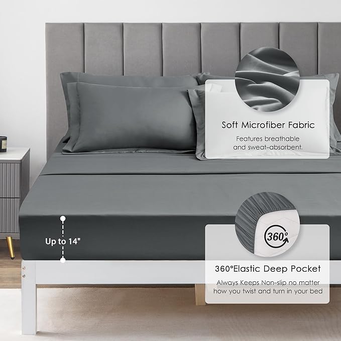 Love's cabin California King Comforter Set Dark Grey, 7 Pieces California King Bed in a Bag, All Season Bedding Sets with 1 Comforter, 1 Flat Sheet, 1 Fitted Sheet, 2 Pillowcase and 2 Pillow Sham