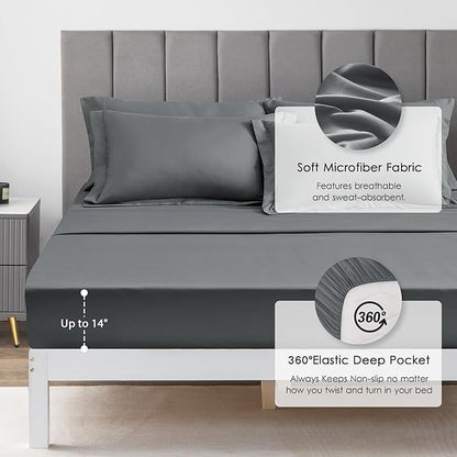 Love's cabin California King Comforter Set Dark Grey, 7 Pieces California King Bed in a Bag, All Season Bedding Sets with 1 Comforter, 1 Flat Sheet, 1 Fitted Sheet, 2 Pillowcase and 2 Pillow Sham