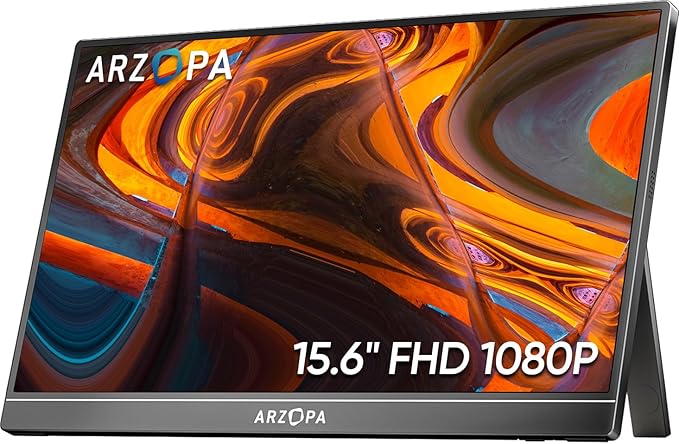 ARZOPA Portable Monitor 15.6'' FHD 1080P - Ultra-Slim Portable Laptop Monitor with Kickstand - IPS Display for PC, MAC, Phone, Xbox, PS5 - USB C  HDMI Connectivity - A1