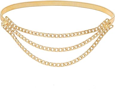 Suyi Skinny Stretch Belt Multilayer Metal Waist Belts Elastic Cinch Waistband for Women