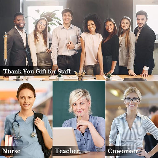Fuutreo 30 Pcs Inspirational Bamboo Pens Thank You Wood Ballpoint Pens Graduation Employee Appreciation Gift Motivational for Office Volunteer Teacher Nurse Coworker School Black Ink, 10 Styles
